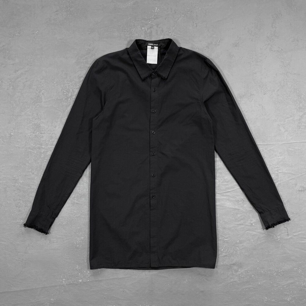 Damir Doma Black Cotton Poplin Long Line Shirt w/ Raw Edges IT 44, US Men's XS